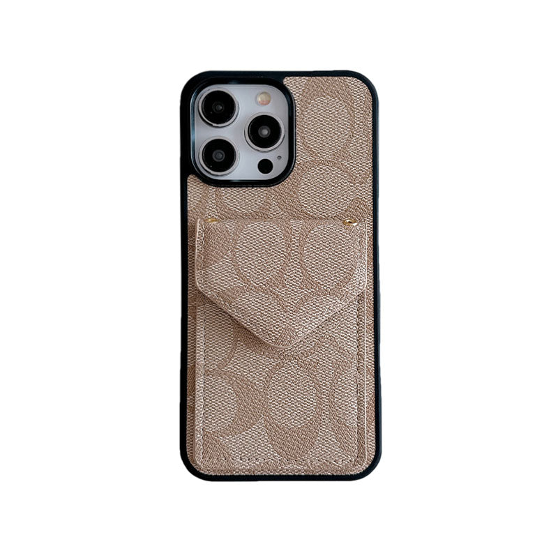 Classic iPhone Case With Card Holder And Strap Light Brown