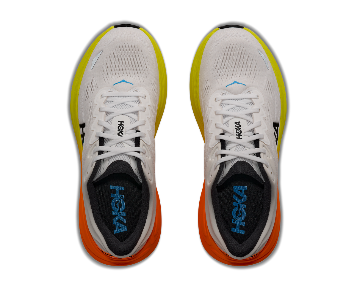 HOKA Men's Bondi 9 - WHITE / NEON TANGERINE