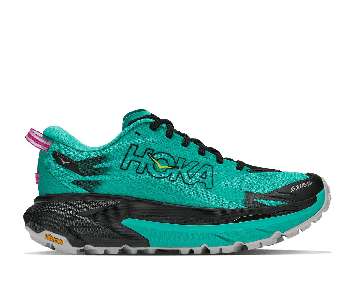 HOKA Women's Mafate 5 - BLACK / ELECTRIC AQUA