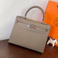 HERMES KELLY 28CM ETAIN EPSOM LEATHER SILVER HARDWARE