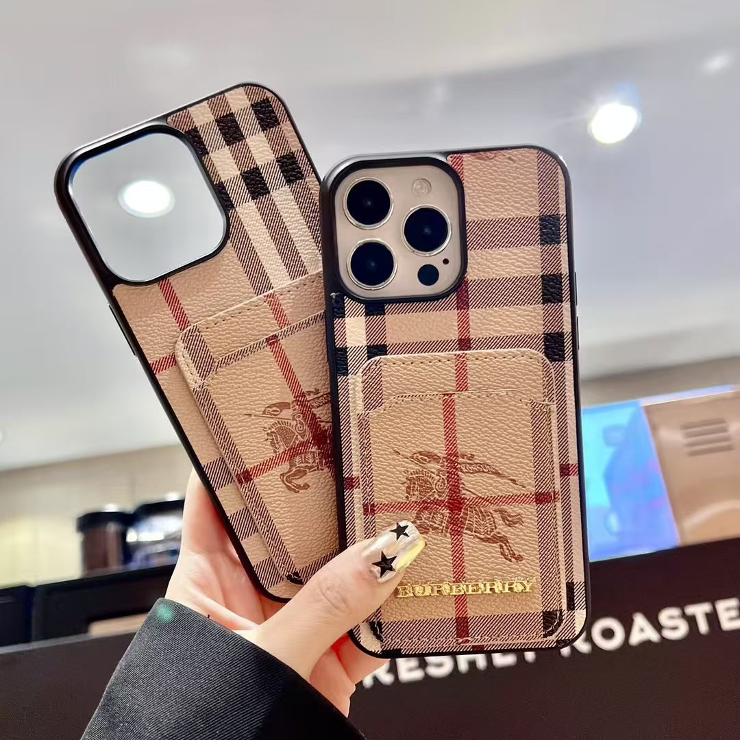 Elegant Vintage Plaid Card Slot Phone Case