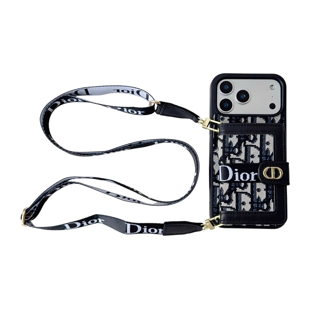 Designer iPhone Case With Card Wallet And Strap For iPhone 17 / 16 / 15 / 14