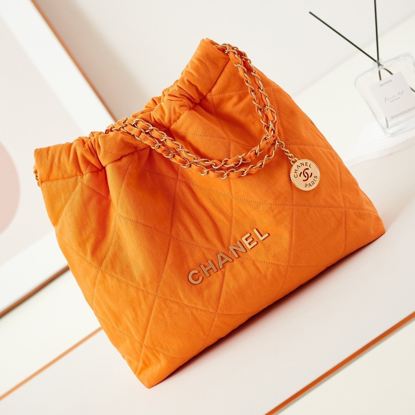 CHANEL CLASSIC MEDIUM 37 BAG IN SAFETY ORANGE CANVAS