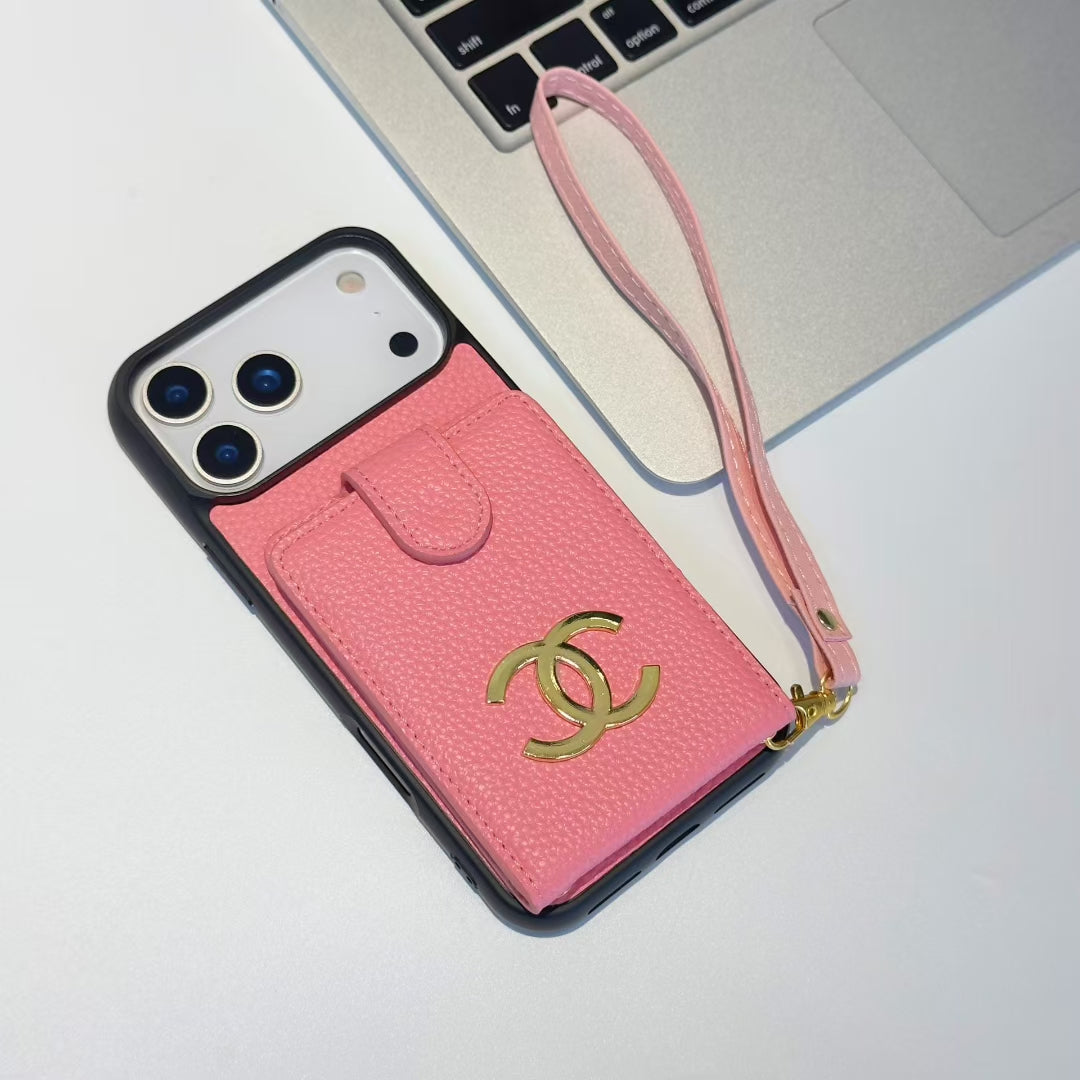 Luxury Leather iPhone Case With Wallet Card And Hand Strap