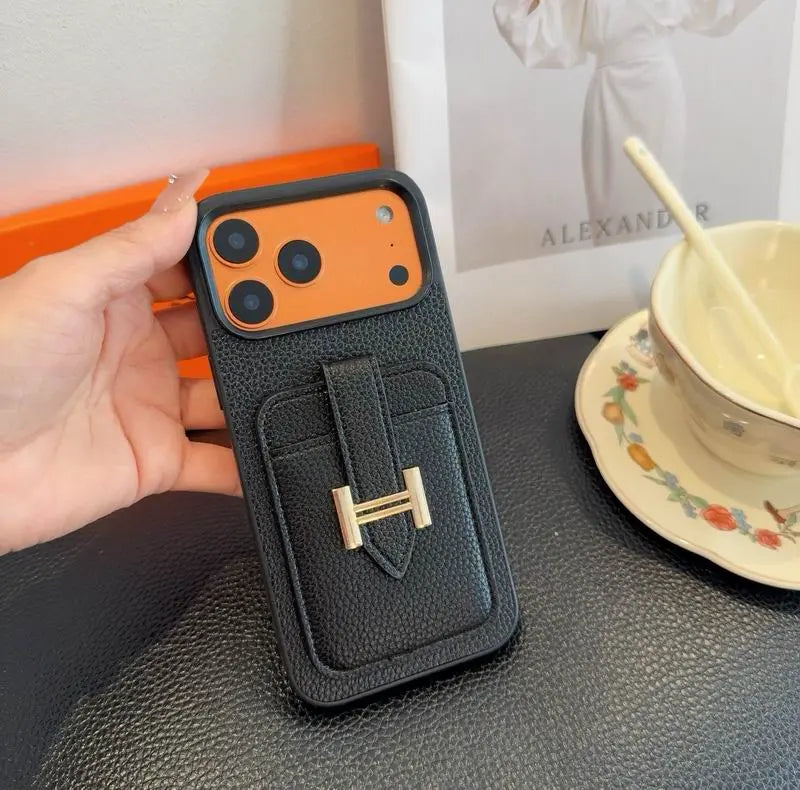 Designer Leather Phone Cover Card Slot For iPhone 12-17 Series